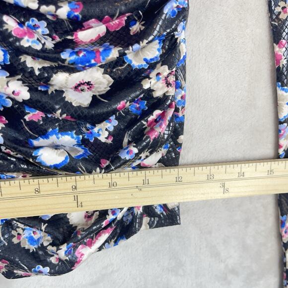 Rotate Birger Christensen Sierra Ruched Floral Print Jersey Top Black Combi Sz 6 - Picture 10 of 11